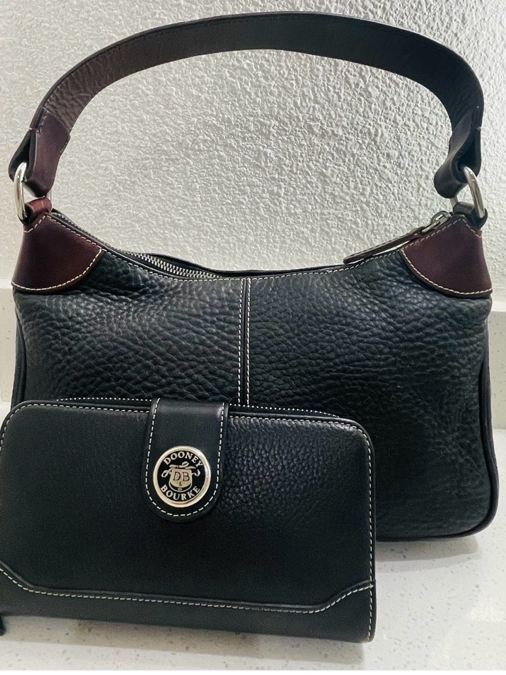 Dooney & Bourke Black Pebbled Leather Shoulder Bag with Wallet
